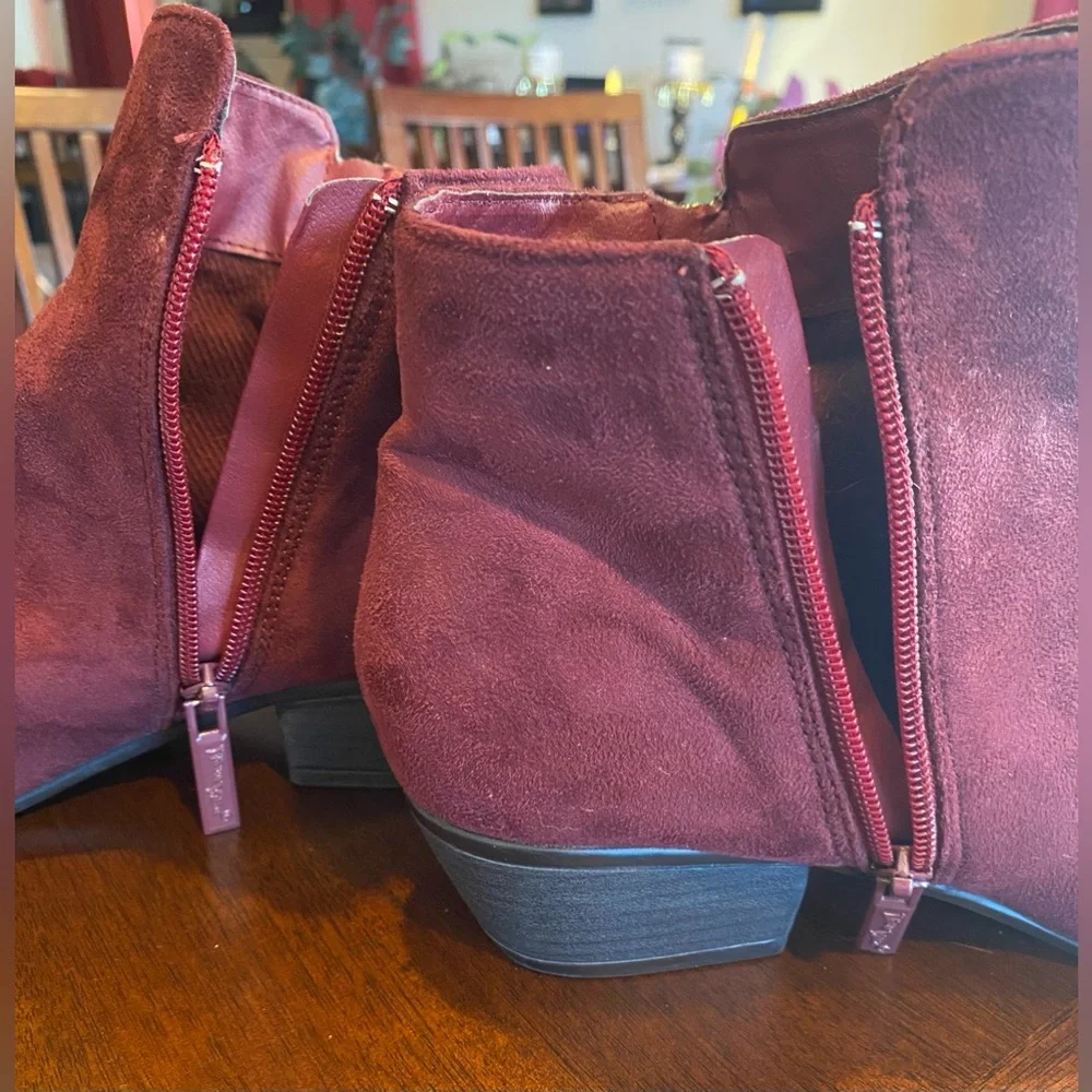 Nature Breeze Burgundy Ankle Boots Zip Up Side With Fringe Size 9 - Picture 6 of 9